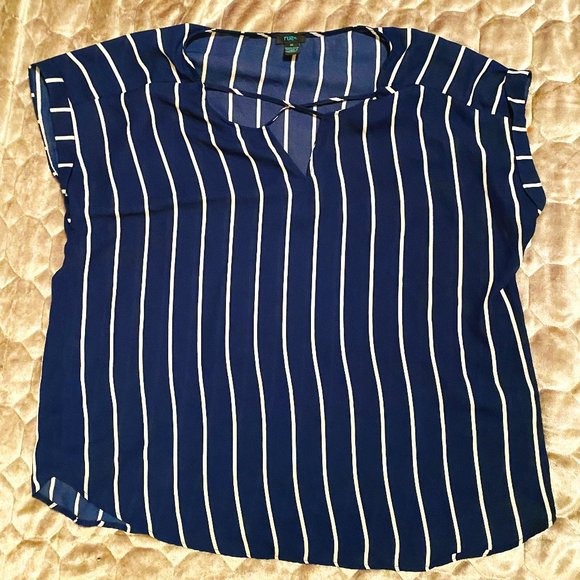 Rue21 Tops - Semi Sheer Navy Stripe Criss Cross Blouse NWOT